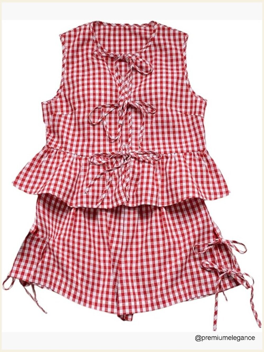 Gingham 2 Piece Set Bow Tie Front Tank Top Baggy Shorts Summer Outfits Set